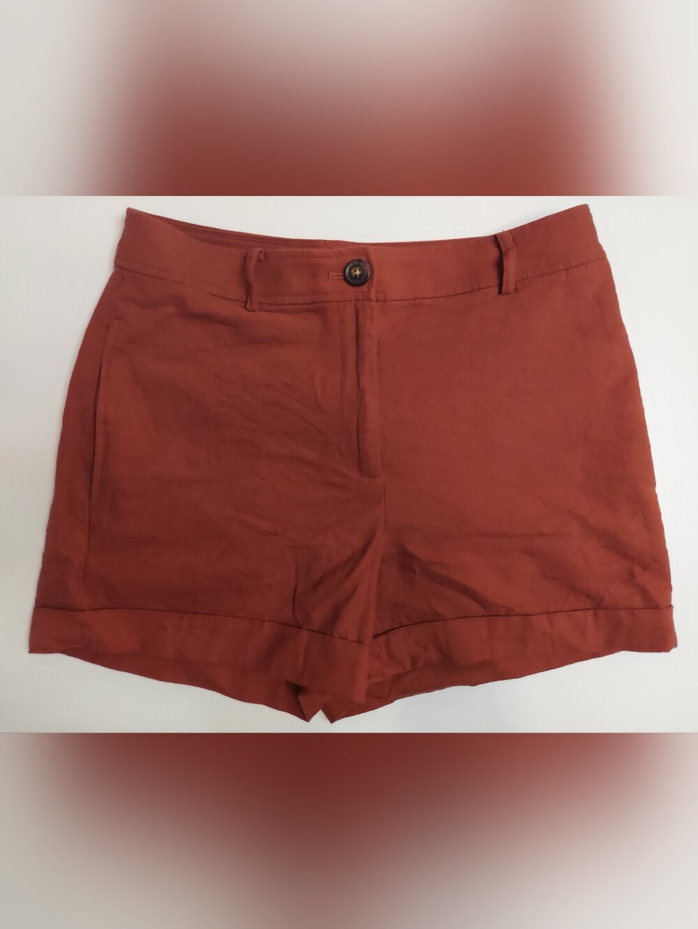 LOFT Linen Cotton Rust-Red Cuffed Bermuda Shorts Sz 6 Pockets